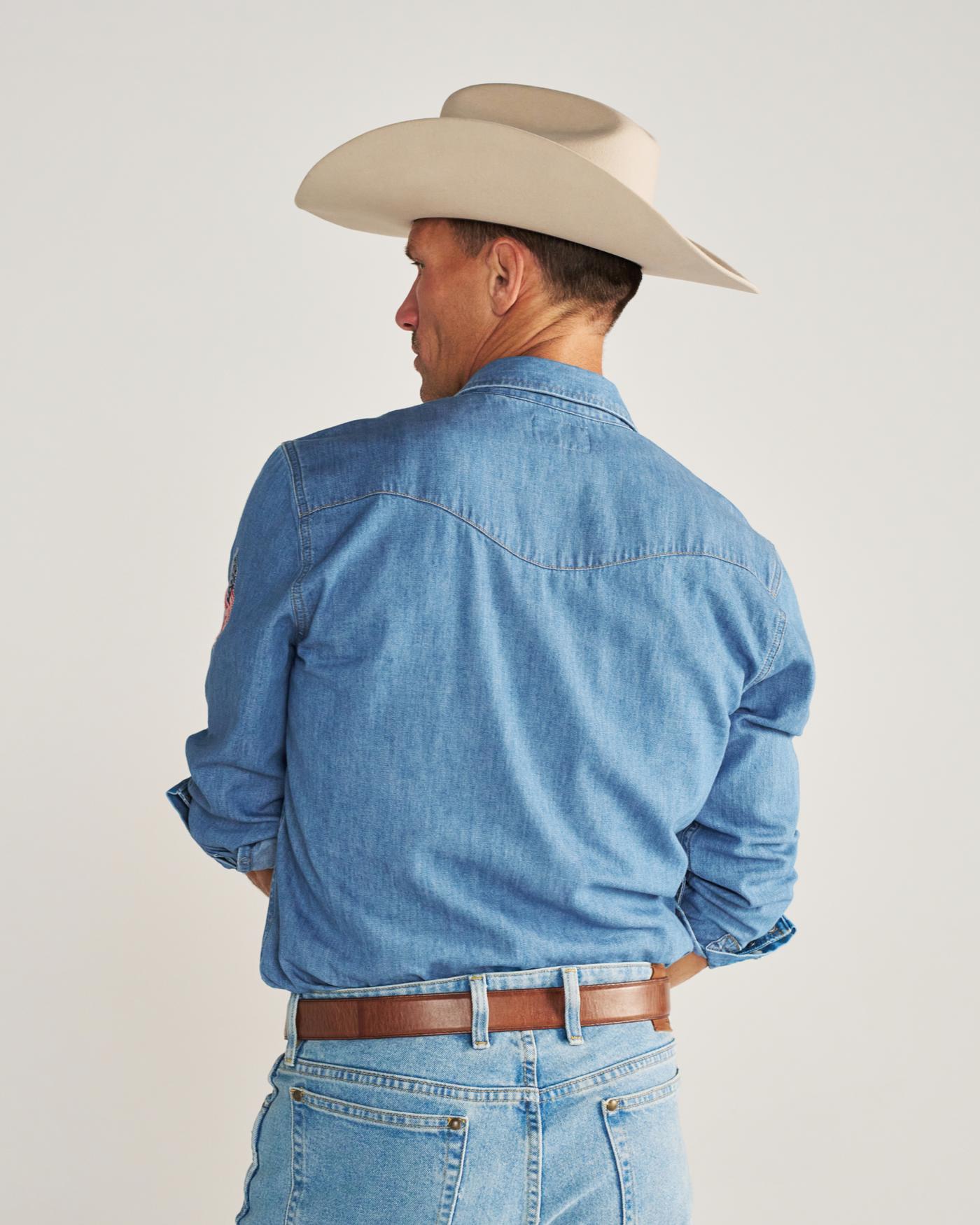Men's Denim Long Sleeve Pearl Snap - Image 9
