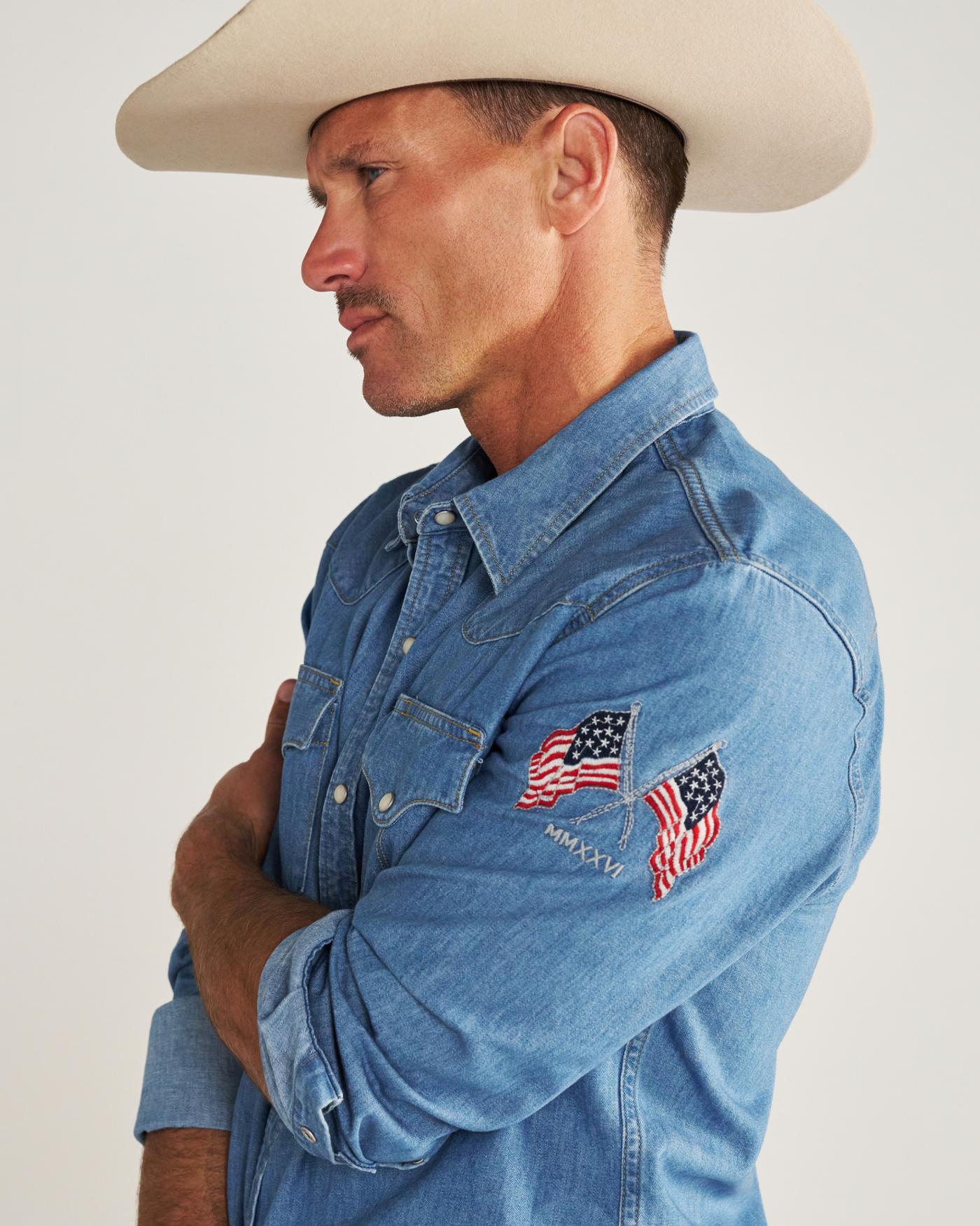 Men's Denim Long Sleeve Pearl Snap - Image 10