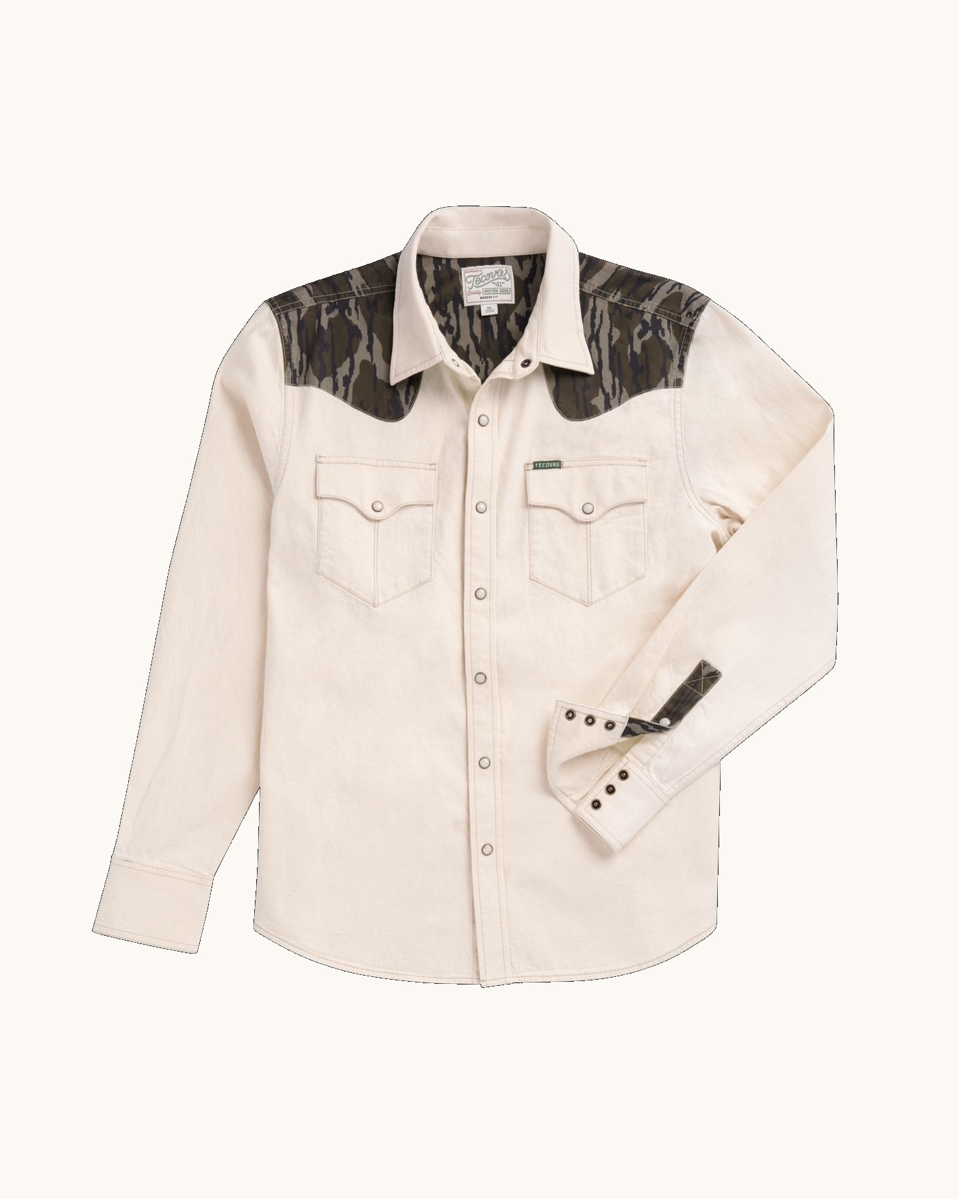 Men's Tecovas x Mossy Oak Long Sleeve Denim Pearl Snap