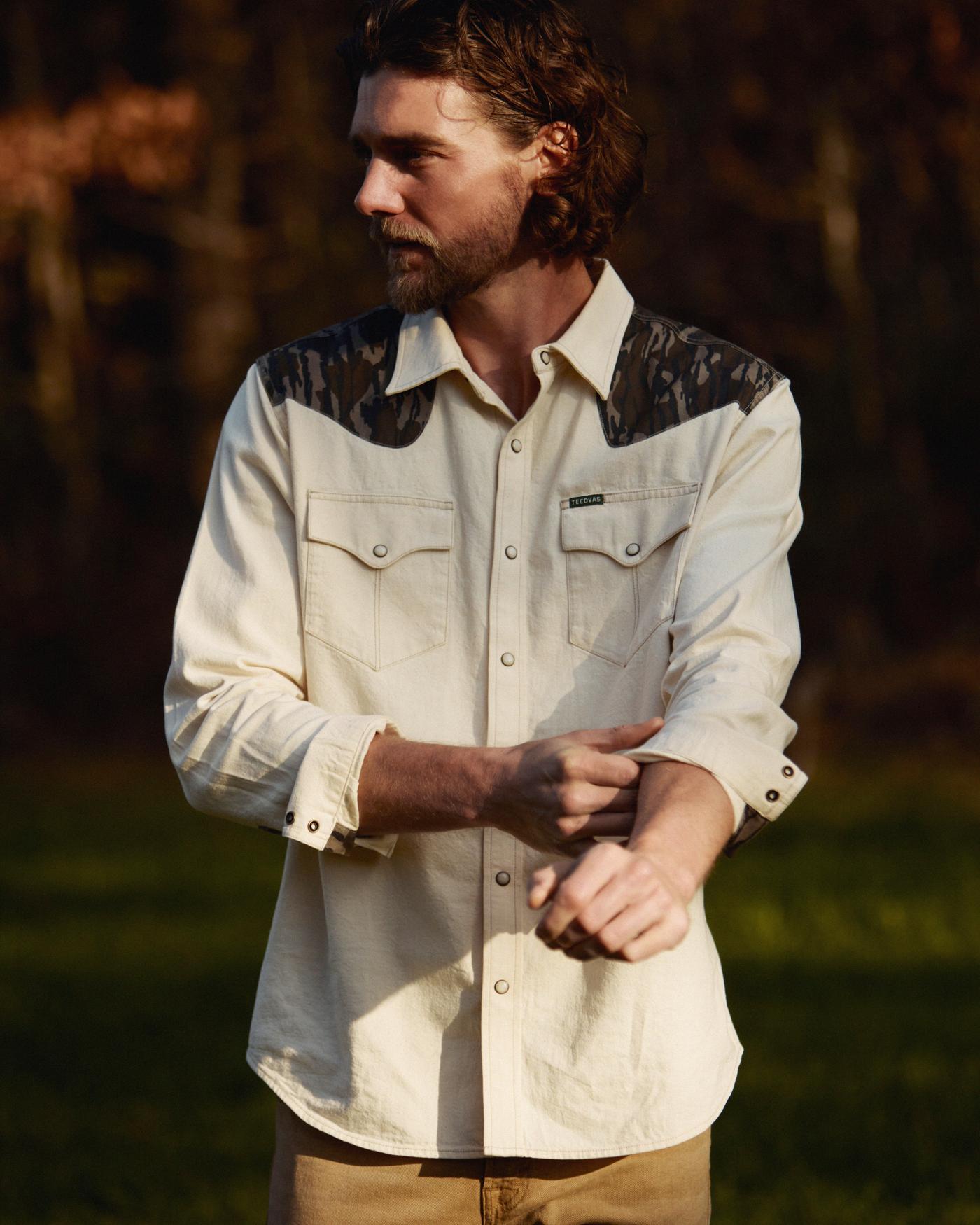 Men's Tecovas x Mossy Oak Long Sleeve Denim Pearl Snap - Image 2